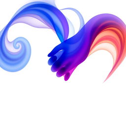 An abstract representation of two souls interlinked, depicted as colorful, flowing shadows that seamlessly blend into each other