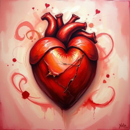 A beautifully detailed painting of a tight heart, symbolizing love and passion, with rich colors and a textured palette