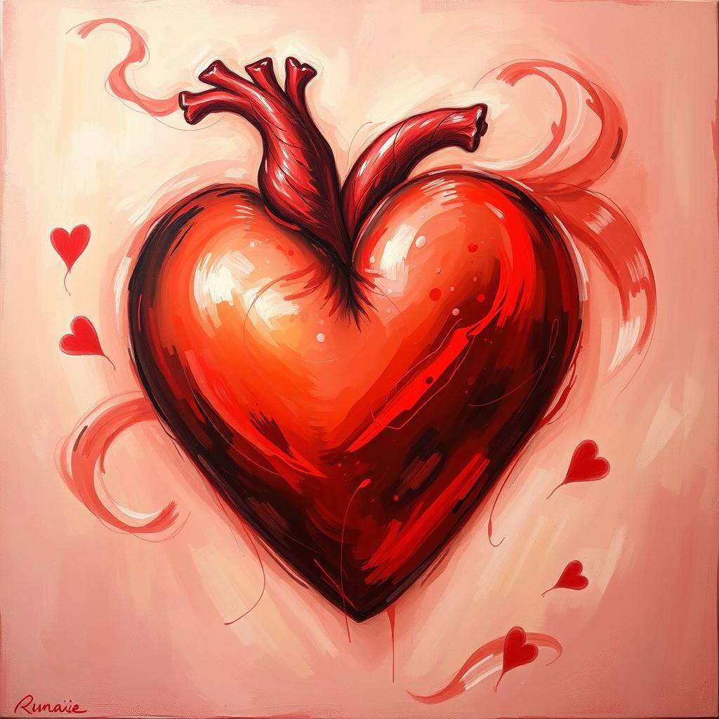 A beautifully detailed painting of a tight heart, symbolizing love and passion, with rich colors and a textured palette