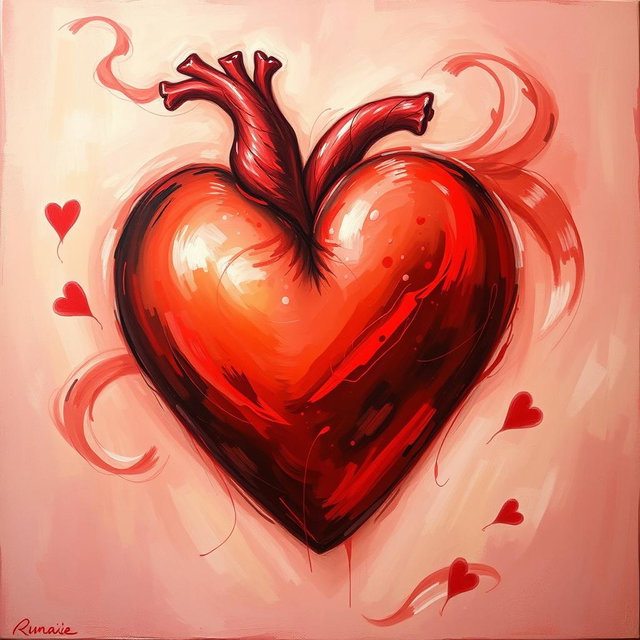 A beautifully detailed painting of a tight heart, symbolizing love and passion, with rich colors and a textured palette