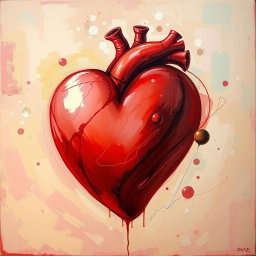 A beautifully detailed painting of a tight heart, symbolizing love and passion, with rich colors and a textured palette