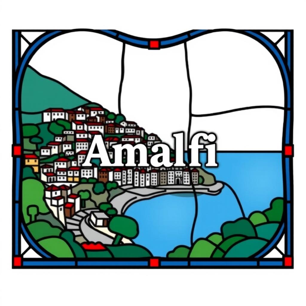 A simple, beautiful stained glass pattern that highlights the name 'Amalfi' boldly at the center