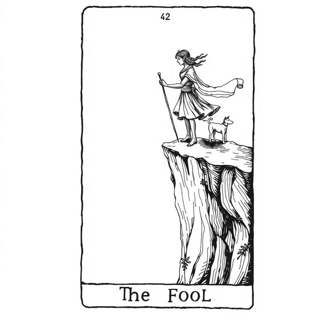 A vintage representation of The Fool card from a tarot deck, featuring a handmade style