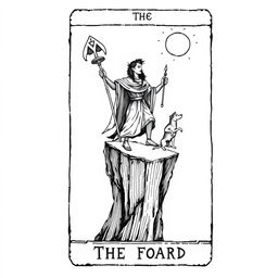 A vintage representation of The Fool card from a tarot deck, featuring a handmade style