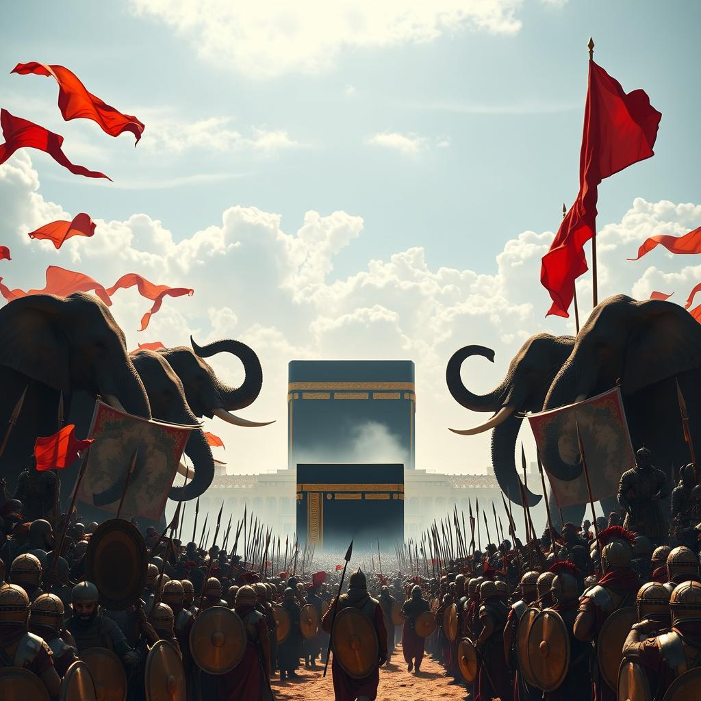 A dramatic scene depicting two vast armies facing each other, their banners fluttering in the wind