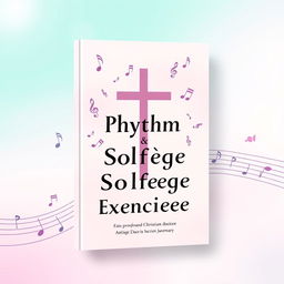Create a book cover for a rhythm and solfège exercise book, featuring various musical symbols such as notes, accents, and clefs, with a profound Christian theme
