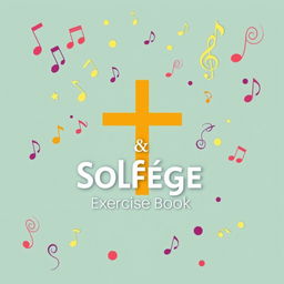 Create a book cover for a rhythm and solfège exercise book, incorporating various musical symbols such as notes, accents, and clefs, enriched with a deep Christian theme