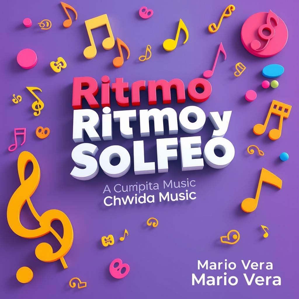 Create a book cover for a rhythm and solfège exercise book, incorporating various musical symbols such as notes, accents, and clefs, with a profound Christian theme