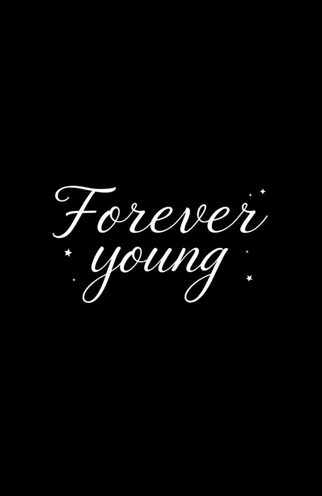 A captivating black wallpaper featuring the title of the book 'Forever Young' in an elegant, cursive font