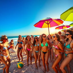 A vibrant beach party scene filled with sexy people enjoying a sunny day