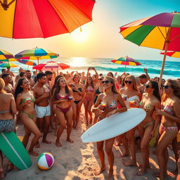 A vibrant beach party scene filled with sexy people enjoying a sunny day