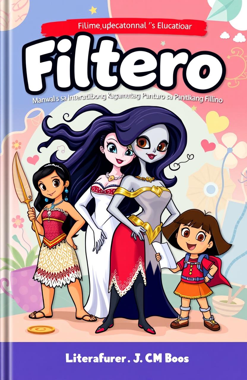 A vibrant and engaging book cover design for the title "Filtero: Manwal sa Interaktibong Kagamutang Panturo sa Panitikang Filipino"