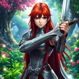 A stunningly detailed portrayal of a real-life version of Erza Scarlet, the strong and determined female knight from the popular anime Fairy Tail