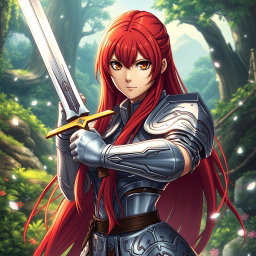 A stunningly detailed portrayal of a real-life version of Erza Scarlet, the strong and determined female knight from the popular anime Fairy Tail