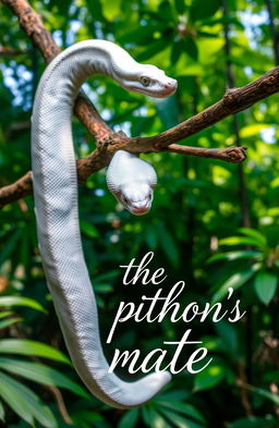 A stunning image of a white python elegantly coiled around a branch, showcasing its shimmering scales and striking appearance