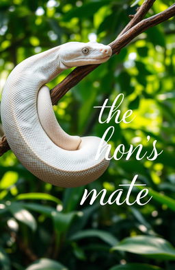 A stunning image of a white python elegantly coiled around a branch, showcasing its shimmering scales and striking appearance