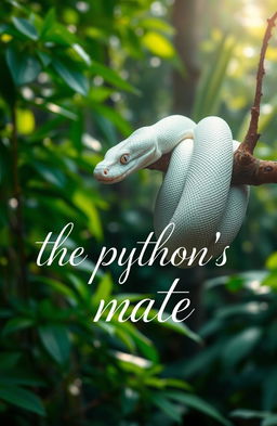 A stunning image of a white python elegantly coiled around a branch, showcasing its shimmering scales and striking appearance