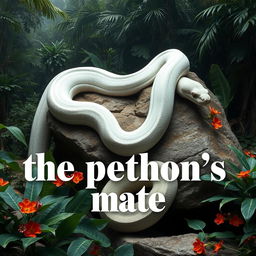 An impressive image of a giant white python majestically draped over a large rock, showcasing its long, smooth body and distinct patterning