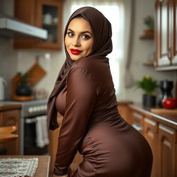 A 48-year-old Greek Muslim woman with a beautiful face, captured in a full-length photo