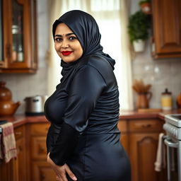 A 55-year-old Pakistani Muslim woman with a beautiful face, captured in a full-length photo