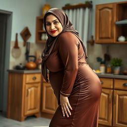 A 55-year-old Pakistani Muslim woman with a beautiful face, captured in a full-length photo