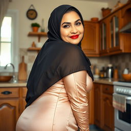 A 55-year-old Pakistani Muslim woman with a beautiful face, captured in a full-length photo