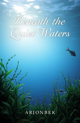 A serene book cover for a novel titled 'Beneath the Quiet Waters'