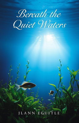A serene book cover for a novel titled 'Beneath the Quiet Waters'