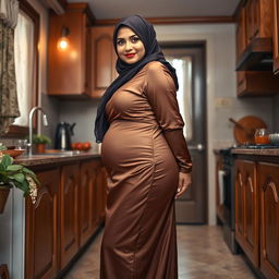 A 55-year-old Pakistani Muslim woman with a beautiful face, captured in a full-length photo