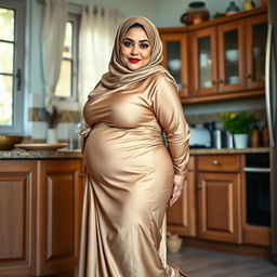 A 55-year-old Pakistani Muslim woman with a beautiful face, captured in a full-length photo