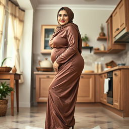 A 55-year-old Pakistani Muslim woman with a beautiful face, captured in a full-length photo