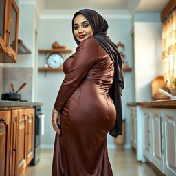 A 55-year-old Pakistani Muslim woman with a beautiful face, captured in a full-length photo