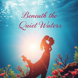 A romantic book cover for a novel titled 'Beneath the Quiet Waters'
