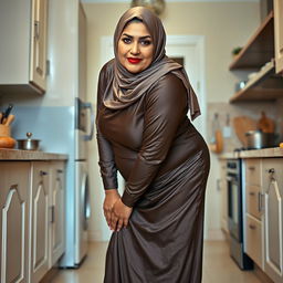 A 55-year-old Pakistani Muslim woman with a beautiful face, captured in a full-length photo