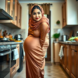 A 55-year-old Pakistani Muslim woman with a beautiful face, captured in a full-length photo