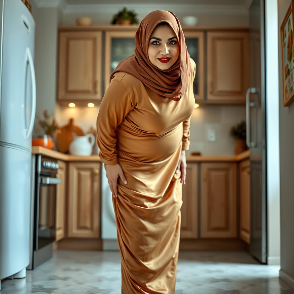 A 55-year-old Pakistani Muslim woman with a beautiful face, captured in a full-length photo