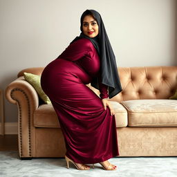 A 50-year-old Pakistani Muslim woman with a beautiful face, captured in a full-length photo