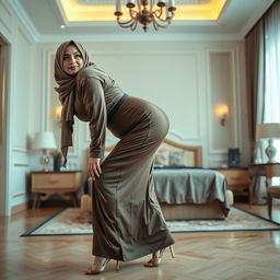 A 48 years old Central Asian Muslim woman with a beautiful face, captured in a full-length photograph