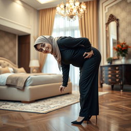 A 48 years old Central Asian Muslim woman with a beautiful face, captured in a full-length photograph