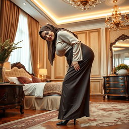 A 48 years old Central Asian Muslim woman with a beautiful face, captured in a full-length photograph