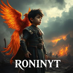 A young boy standing proudly at the end of a war, exuding confidence as he gazes into the distance