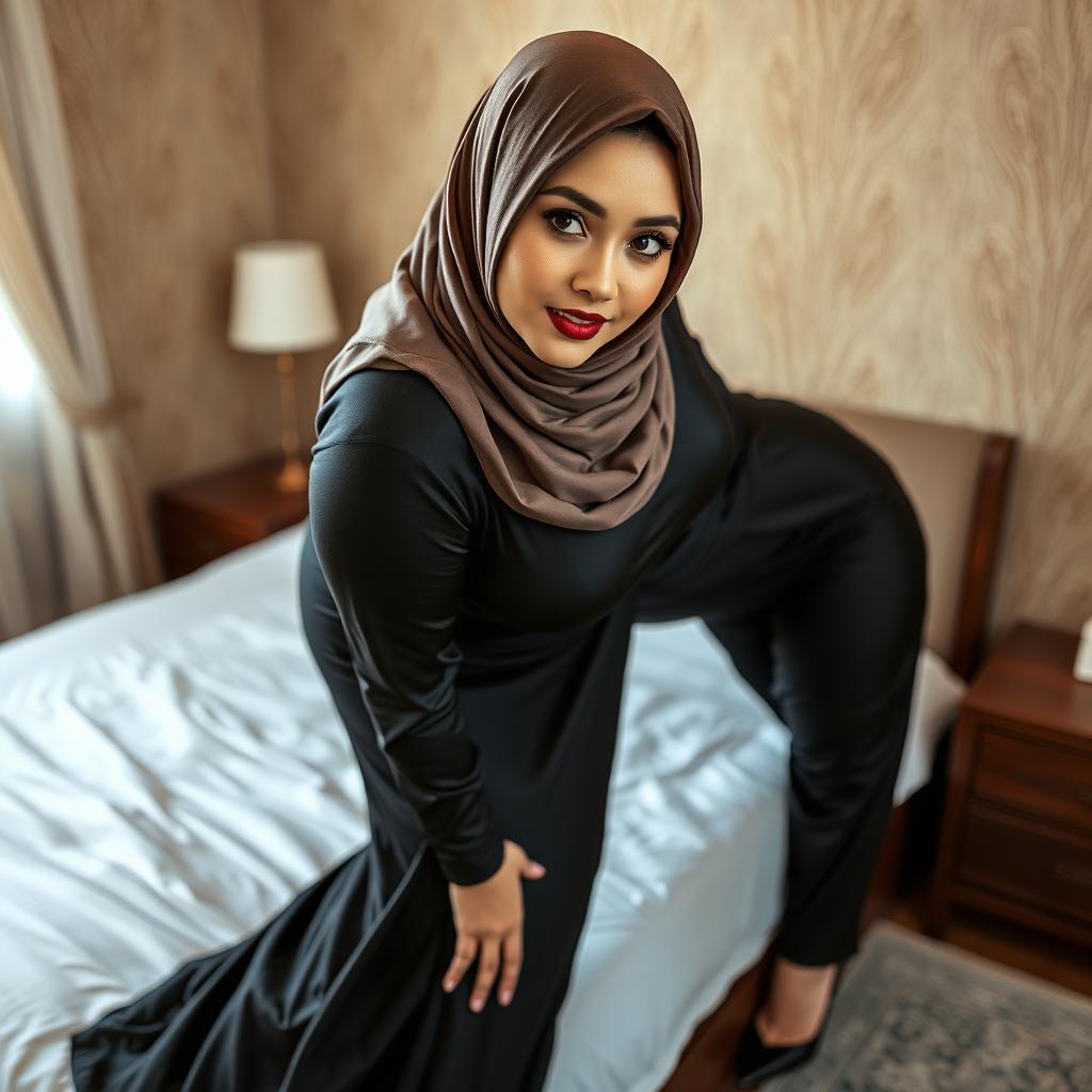 A 48 years old Central Asian Muslim woman with a beautiful face, captured in a full-length photograph