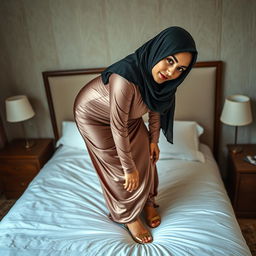 A 48 years old Central Asian Muslim woman with a beautiful face, captured in a full-length photograph