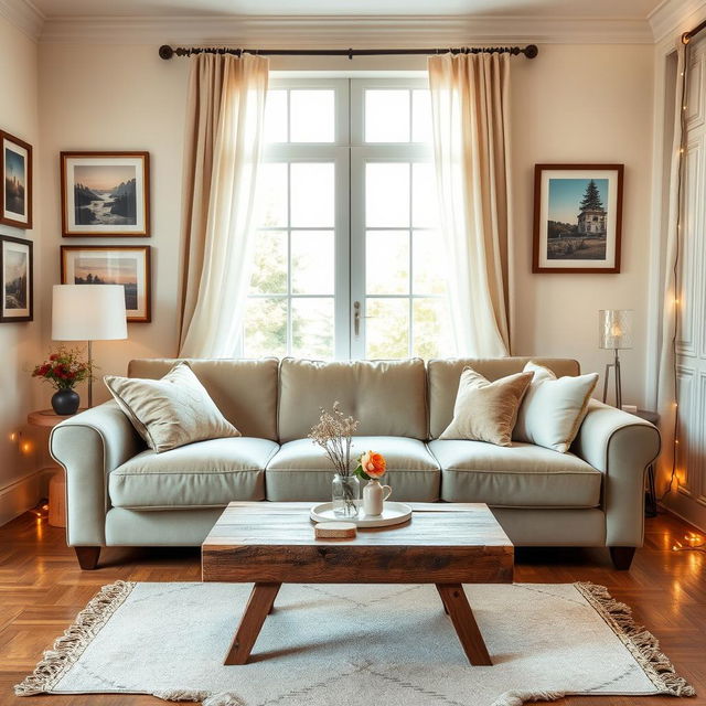 A beautifully decorated room featuring an elegant blend of modern and vintage styles