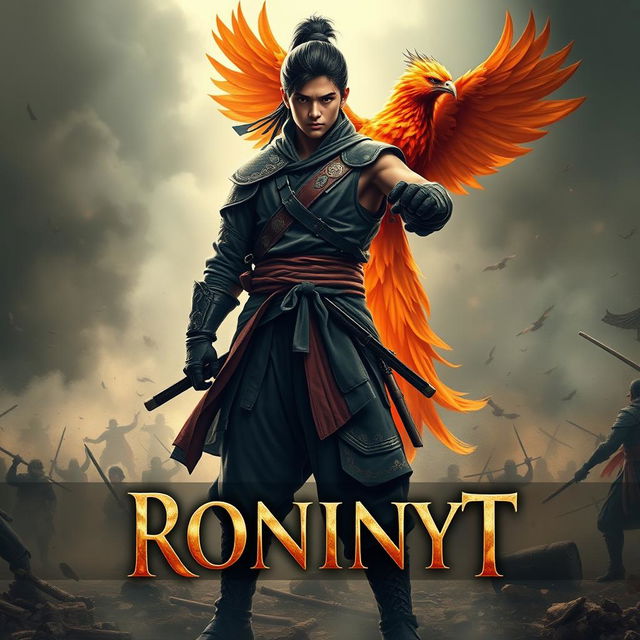 A young ninja warrior standing proudly at the end of a war, embodying confidence and strength