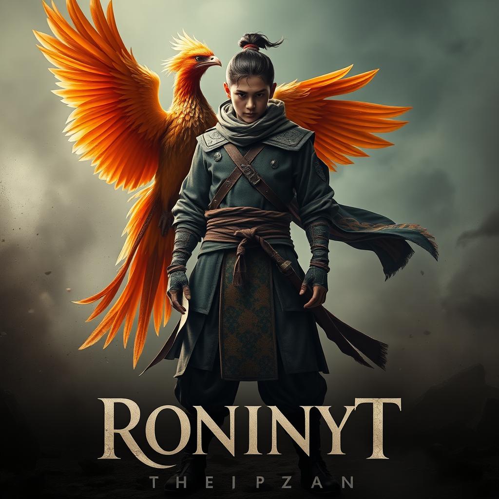 A young ninja warrior standing proudly at the end of a war, embodying confidence and strength