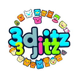 A creative and eye-catching logo for a business named '3djitz' that sells 3D printed jibbitz