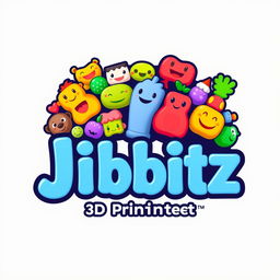 A visually appealing logo for a business that sells 3D printed jibbitz, featuring a collection of colorful and playful jibbitz designs arranged artistically