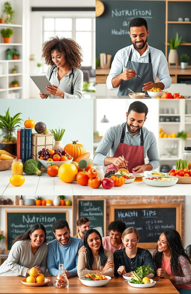 A vibrant collage showcasing the theme of nutrition and health for dietitians and nutritionists