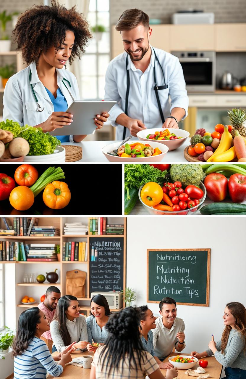 A vibrant collage showcasing the theme of nutrition and health for dietitians and nutritionists